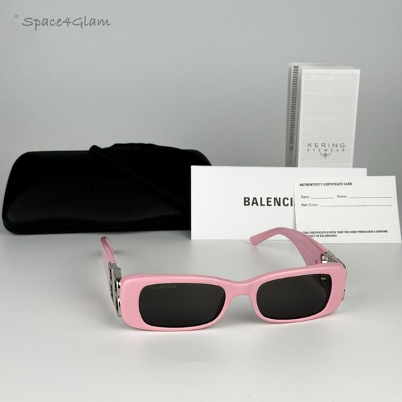 NEW Balenciaga BB0096S 012 Pink Silver Logo Grey Rectangle Unisex Sunglasses main image 5